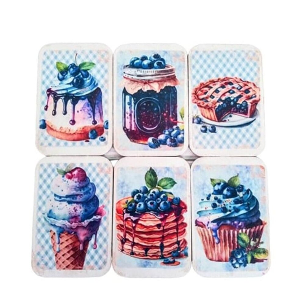 Set Of 6! Sweet Blueberry Dollhouse 1:12 Scale Miniature Wood Signs, Decor
